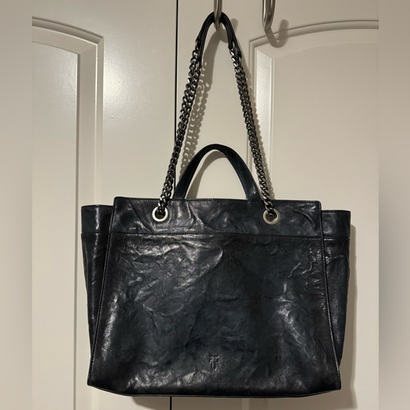 FRYE Navy Metallic Leather Ella Double Handle Crossbody Handbag - Picture 2 of 16